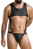 Мужское кожаное боди Passion 056 Adam S/M Black, заклепки photo 1