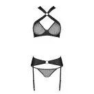 Сетчатый набор: бюстгальтер с халтером, трусики и пояс для чулок Amanda Set black L/XL - Passion photo 5