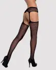 Сетчатые чулки-стокинги с цветочным рисунком Obsessive Garter stockings S207 S/M/L, черные photo 2